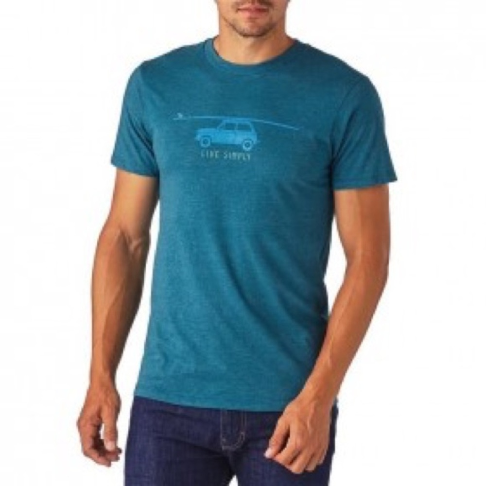 Patagonia Teal Crewneck Graphic  “Live Simply” Short Sleeve Tee Shirt | Men’s L